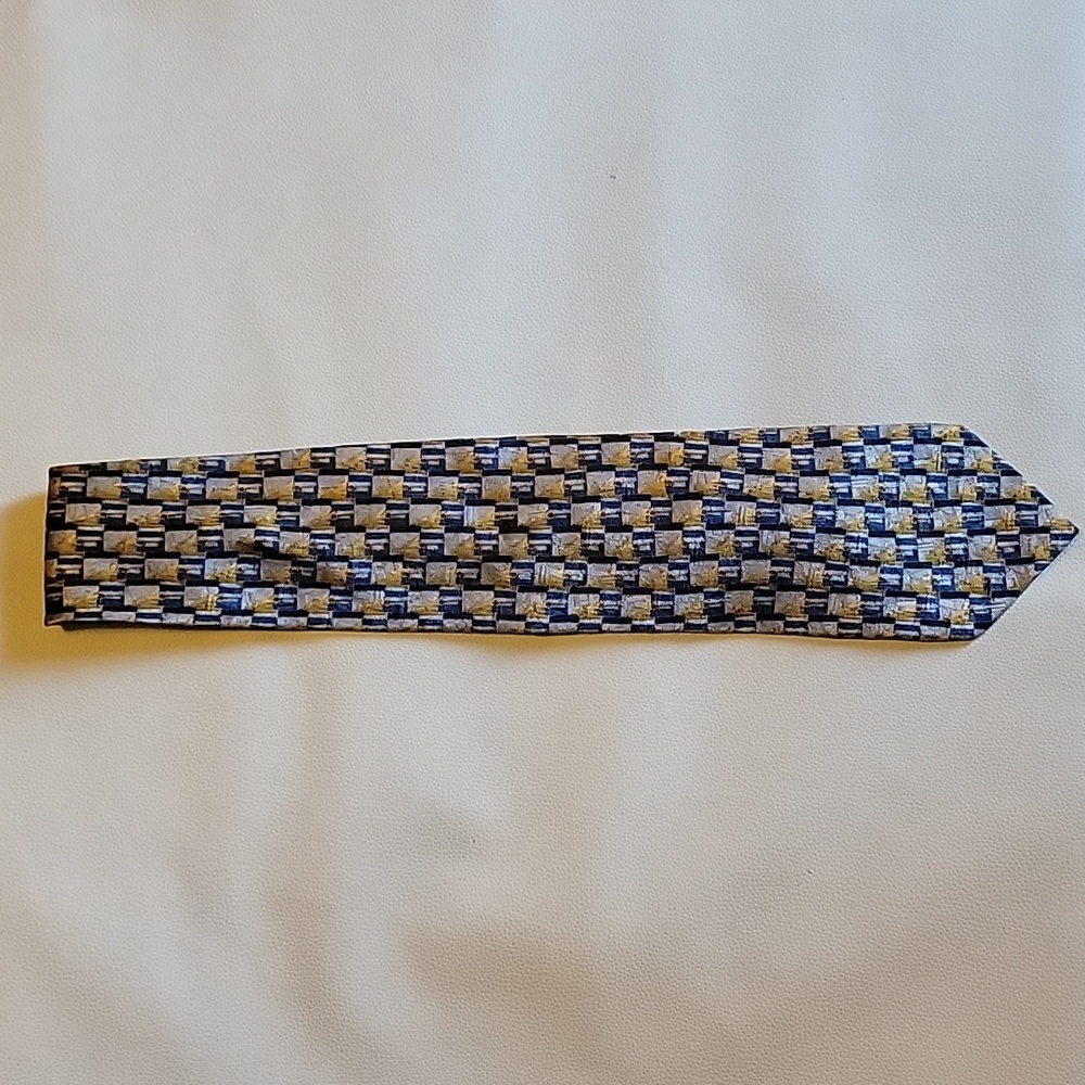 ermenegildo zegna Mens Tie Gold/Silver/Blue EUC 59L Gorgeous Silk Tie - Picture 4 of 6